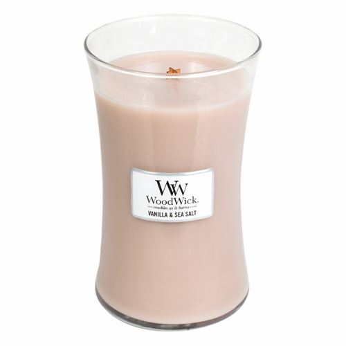 WoodWick Vnilla & Sea Salt vonná sviečka s dreveným knôtom 609,5 g
