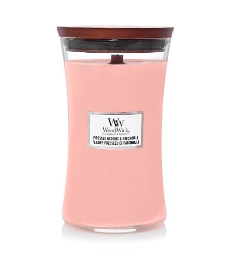 WoodWick Pressed Blooms & Patchouli vonná sviečka s dreveným knôtom 609,5 g