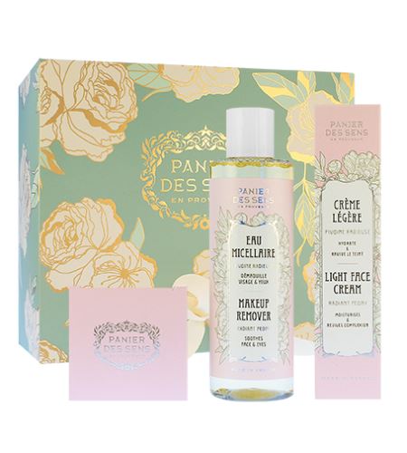 Panier Des Sens Radiant Peony darčeková sada ľahký krém na tvár 40 ml + výživný krém na tvár 50 ml + micelárna voda 200 ml