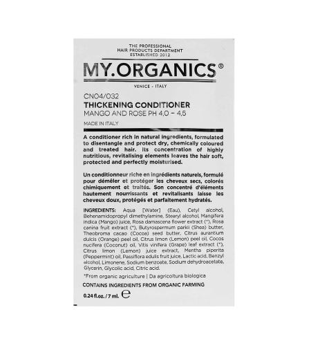 MY.ORGANICS The Organic Thickening Conditioner Mango And Rose kondicionér na jemné vlasy 7 ml vzorek