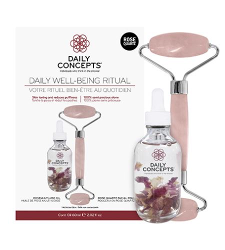 Daily Concepts Daily Well-Being Ritual darčeková sada Daily Rose Quartz Facial Roller + Rose Multi-Use Oil 60 ml
