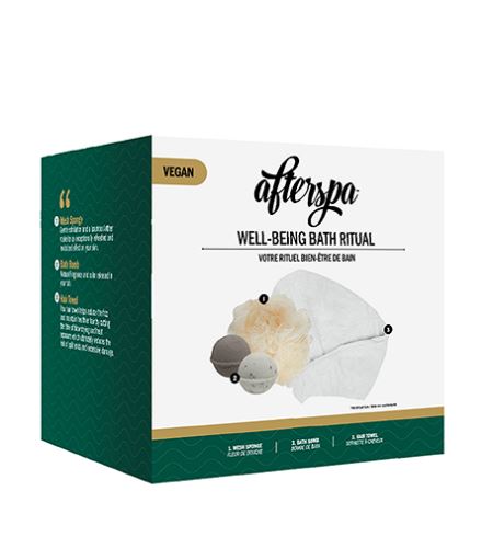 AfterSpa Well-Being Bath Ritual darčeková sada šumivé bomba do kúpeľa 2 ks + špongia na umývanie + vlasový uterák