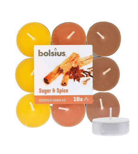 Bolsius Scented Tealights Sugar & Spice 4h čajová sviečka 18 ks