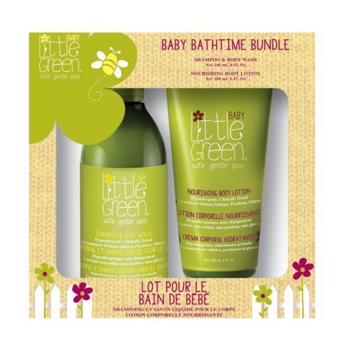 Little Green Baby Bathtime Bundle darčeková sada (šampón a sprchový gél pre bábätká 240 ml + výživné telové mlieko pre bábätká 180 ml)