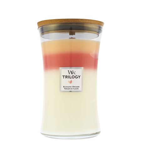 WoodWick Trilogy Blooming Orchard vonná sviečka s dreveným knôtom 609 g