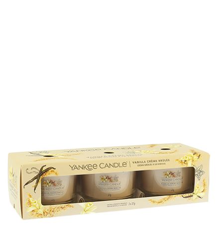 Yankee Candle Vanilla Creme Brulee votivní svíčka ve skle 3 x 37 g