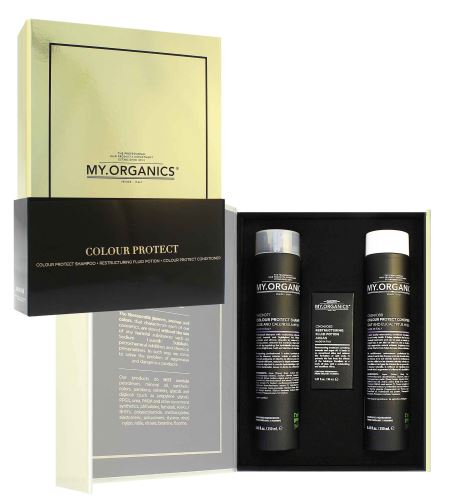 MY.ORGANICS Colour Protect Deluxe 2023 darčeková sada šampón pre farbené vlasy 250 ml + kondicionér pre farbené vlasy 250 ml + vlasový elixír 30 ml