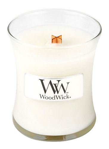 WoodWick Linen vonná sviečka s dreveným knôtom 85 g